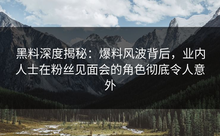 黑料深度揭秘:爆料风波背后,业内人士在粉丝见面会的角色彻底令人意外 黑料深度揭秘:爆料风波背后,业内人士在粉丝见面会的角色彻底令人意外