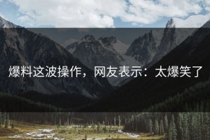 爆料这波操作，网友表示：太爆笑了