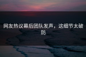 网友热议幕后团队发声，这细节太破防