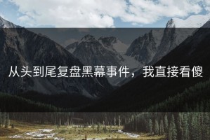 从头到尾复盘黑幕事件，我直接看傻